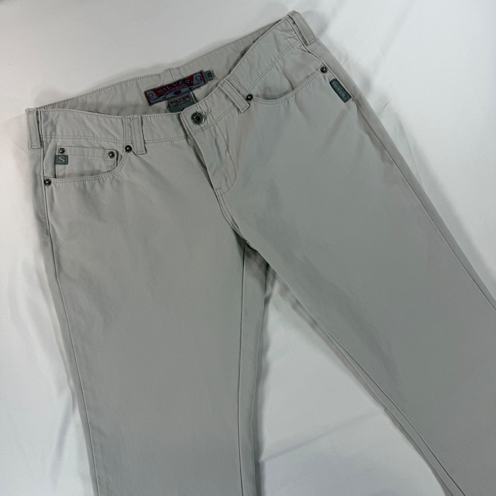 Silver Jeans Co Women 29/35 Gray Western Glove Works Flare Leg Low Rise Pants